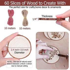 img 2 attached to 🌳 Flasoo Natural Wood Slices 60 Pcs 2.4-2.8 Inches Craft Wood Kit + 2 Rope Rolls | Unfinished Pre-drilled Wooden Circles Tree Slices for DIY Arts Crafts, Rustic Wedding Decor