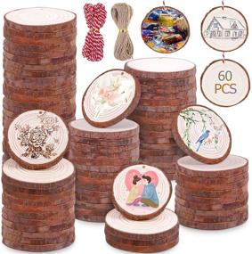 img 4 attached to 🌳 Flasoo Natural Wood Slices 60 Pcs 2.4-2.8 Inches Craft Wood Kit + 2 Rope Rolls | Unfinished Pre-drilled Wooden Circles Tree Slices for DIY Arts Crafts, Rustic Wedding Decor