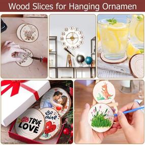 img 3 attached to 🌳 Flasoo Natural Wood Slices 60 Pcs 2.4-2.8 Inches Craft Wood Kit + 2 Rope Rolls | Unfinished Pre-drilled Wooden Circles Tree Slices for DIY Arts Crafts, Rustic Wedding Decor