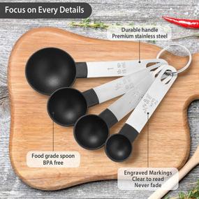 img 2 attached to 🥄 9 PCS Measuring Cups and Spoons Set - Black, Stainless Steel Handle, Plastic Head - Ideal for Dry and Liquid Ingredients