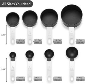 img 3 attached to 🥄 9 PCS Measuring Cups and Spoons Set - Black, Stainless Steel Handle, Plastic Head - Ideal for Dry and Liquid Ingredients