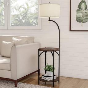 img 4 attached to 🪔 Modern Rustic Floor Lamp End Table with LED Light, USB Charging Port, and Storage Shelf by Lavish Home