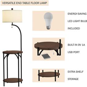 img 2 attached to 🪔 Modern Rustic Floor Lamp End Table with LED Light, USB Charging Port, and Storage Shelf by Lavish Home