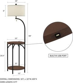 img 3 attached to 🪔 Modern Rustic Floor Lamp End Table with LED Light, USB Charging Port, and Storage Shelf by Lavish Home