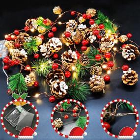 img 2 attached to 10 FT Pinecone Fairy String Lights: Battery Operated Garland with 30 LED Pine Needles, Red Berry, Bell, and Pine Cone String Lights for Xmas Tree, Fireplace, Party, Patio, Garden, Home Winter Decoration