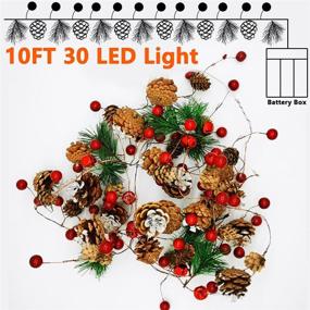 img 1 attached to 10 FT Pinecone Fairy String Lights: Battery Operated Garland with 30 LED Pine Needles, Red Berry, Bell, and Pine Cone String Lights for Xmas Tree, Fireplace, Party, Patio, Garden, Home Winter Decoration