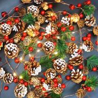 10 ft pinecone fairy string lights: battery operated garland with 30 led pine needles, red berry, bell, and pine cone string lights for xmas tree, fireplace, party, patio, garden, home winter decoration logo