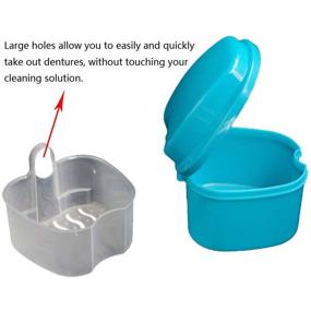 img 2 attached to 2-Pack Denture Bath Cup Case Box Holder with Strainer Basket for Travel Cleaning - Light Blue and White Colors