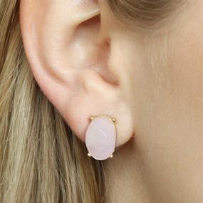 img 3 attached to 💎 Natural Stone Statement Earrings - Geometric Faceted Round and Oval Studs