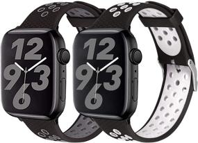 img 4 attached to 🏃 Браслеты SKTLET Sport - Совместимы с Apple Watch 44 мм 42 мм 40 мм 38 мм - Мужчины Женщины iWatch Серия 6/5/4/3/2/1/SE - 2 штуки Дышащие мягкие силиконовые ремешки для замены - ремешки iWatch серого и белого цвета.