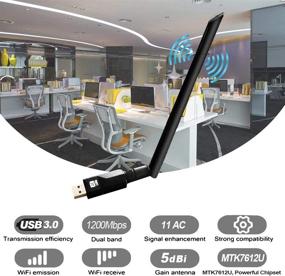 img 3 attached to 📶 Адаптер WiFi TEROW ROW5D16 USB 1200M - Антенна высокого усиления 5dBi - Двухдиапазонный беспроводной сетевой адаптер 802.11ac - 5.8G/866M + 2.4G/300M - USB 3.0 WiFi-донгл для Windows XP/Vista/7/8/10, Linx2.6X и Mac OS X.