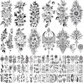 img 4 attached to 💧 Waterproof Temporary Tattoos Stickers - Set of 72 Large Flower Designs for Women, Fake Body Art Arm Sketch Tattoo Stickers for Women