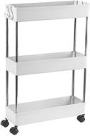 🗄️ white 3-tier mobile shelving unit organizer with wheels, slim storage cart for narrow spaces – rolling utility cart for bedroom, kitchen, and dressers – plastic & stainless steel bathroom storage shelf rack logo