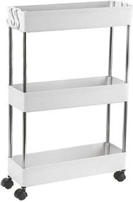 img 4 attached to 🗄️ White 3-Tier Mobile Shelving Unit Organizer with Wheels, Slim Storage Cart for Narrow Spaces – Rolling Utility Cart for Bedroom, Kitchen, and Dressers – Plastic & Stainless Steel Bathroom Storage Shelf Rack