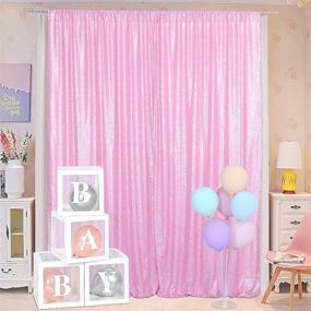 img 2 attached to 🎀 Сверкающие занавески Blxsif Pink с пайетками - блестящие 2 панели 2.2FTx8FT красных занавесок для вечеринки, свадьбы и фотосъемки на бейби-шауэр