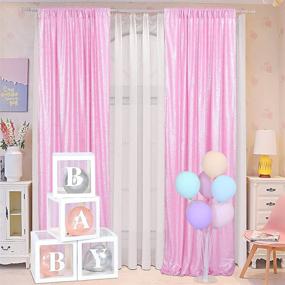 img 4 attached to 🎀 Сверкающие занавески Blxsif Pink с пайетками - блестящие 2 панели 2.2FTx8FT красных занавесок для вечеринки, свадьбы и фотосъемки на бейби-шауэр