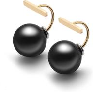 airyai artistic stud earrings for women & girls: black/white pearls, gold plated stainless steel, allergy-free logo