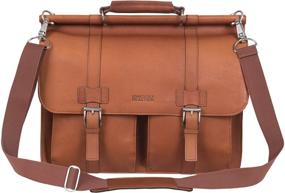 img 4 attached to Premium Kenneth Cole Reaction Colombian Leather Laptop Portfolio in Cognac - Dual Compartment Flapover Design