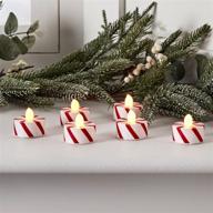 christmas tea lights - set of 6 flameless battery operated led candles with candy cane stripes логотип