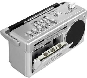 img 2 attached to Виктрола VBB-25-SLV Серебристый мини-бумбокс с функцией Bluetooth, плеером и записывающим устройством кассет, а также радиоприемником AM/FM.
