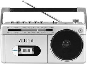 img 3 attached to Victrola VBB-25-SLV Silver Mini Bluetooth Boombox with Cassette Player & Recorder, Am/FM Radio