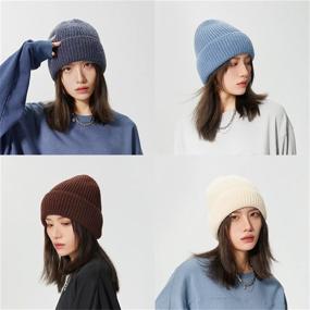 img 3 attached to Lucky Leaf Unisex Warm Slouchy Knitted Striped Skull 🧢 Hat: Perfect Roll-up Edge Cozy Skullcap Beanie for Running and Sports!