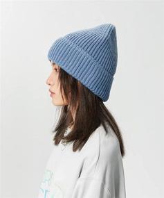 img 1 attached to Lucky Leaf Unisex Warm Slouchy Knitted Striped Skull 🧢 Hat: Perfect Roll-up Edge Cozy Skullcap Beanie for Running and Sports!