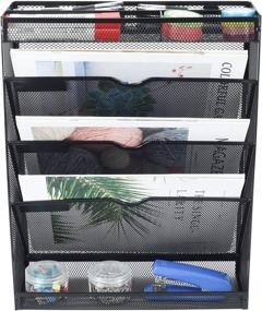 img 3 attached to 📂 EasyPAG Mesh Vertical File Holder with 3 Tiers, Hanging Organizer, Bottom Flat Tray, and 3 Compartments - Black