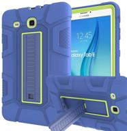 samsung galaxy tab e 9.6 case - sanhezhong three layer hybrid rugged heavy duty shockproof anti-slip case - full body protection cover for tab e nook 9.6 inch (sm-t560) - blue/green logo