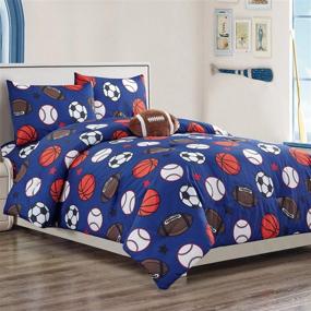 img 3 attached to 🛏️ WPM Kids Collection Bedding Twin Size Comforter Set - 4 Piece Blue Set with Sheet, Pillow Sham, and Football Toy - Soccer, Baseball, Basketball - Fun Sports Design - Football Theme - Twin Comforter