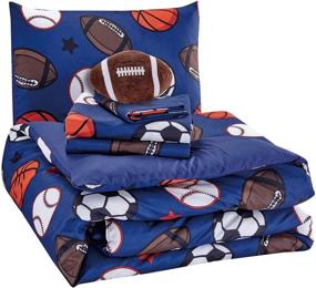 img 2 attached to 🛏️ WPM Kids Collection Bedding Twin Size Comforter Set - 4 Piece Blue Set with Sheet, Pillow Sham, and Football Toy - Soccer, Baseball, Basketball - Fun Sports Design - Football Theme - Twin Comforter