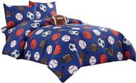 🛏️ wpm kids collection bedding twin size comforter set - 4 piece blue set with sheet, pillow sham, and football toy - soccer, baseball, basketball - fun sports design - football theme - twin comforter logo