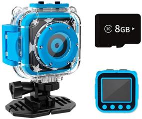 img 4 attached to 📸 Ourlife Kids Waterproof Camera - Perfect Christmas & Birthday Gift for 3-12 Year Old Boys and Girls! Underwater Sports Camcorder with 8GB Card - Blue