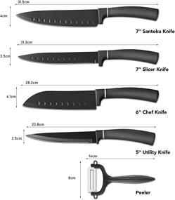 img 3 attached to 🔪 elabo 5-Piece Stainless Steel Non-Stick Coating Kitchen Knife Set with Rose Gold Handle - Includes 6'' Chef Knife, 7'' Santoku Knife, 7'' Slicer Knife, 5'' Utility Knife & Ceramics Peeler