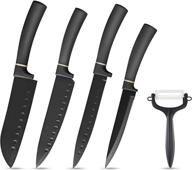 🔪 elabo 5-piece stainless steel non-stick coating kitchen knife set with rose gold handle - includes 6'' chef knife, 7'' santoku knife, 7'' slicer knife, 5'' utility knife & ceramics peeler logo