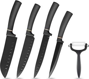 img 4 attached to 🔪 elabo 5-Piece Stainless Steel Non-Stick Coating Kitchen Knife Set with Rose Gold Handle - Includes 6'' Chef Knife, 7'' Santoku Knife, 7'' Slicer Knife, 5'' Utility Knife & Ceramics Peeler