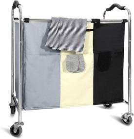 img 3 attached to 🧺 240L Laundry Hamper Sorter Basket: Ultimate 3 Section Organizer with Rolling Wheels & Break System - Heavy Duty, 16 x 30 x 35 inch