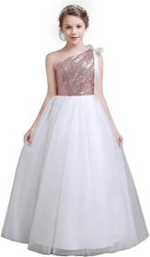 img 4 attached to 👗 Fairy Girl Junior Bridesmaid Dresses: Sparkling Sequined Flower Girl Dresses in Tulle for Wedding Party & Pageant - A-line Floor Length Gowns