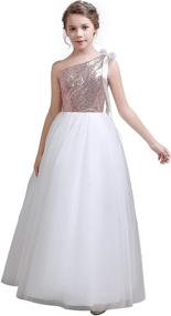 img 2 attached to 👗 Fairy Girl Junior Bridesmaid Dresses: Sparkling Sequined Flower Girl Dresses in Tulle for Wedding Party & Pageant - A-line Floor Length Gowns