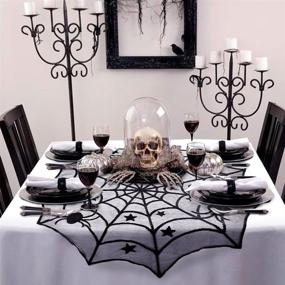 img 4 attached to AerWo Halloween Lace Table Topper Cloth - 40-Inch Black Spider Design for Spooktacular Halloween Table Decorations