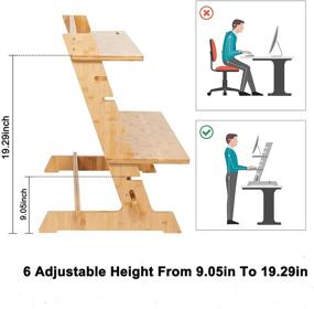 img 1 attached to 🖥️ Wisfor Standing Computer Stand Bamboo Converter Riser for Monitor - Adjustable Height Standup Desk Top Laptop Workstation with Phone and Headset Holder