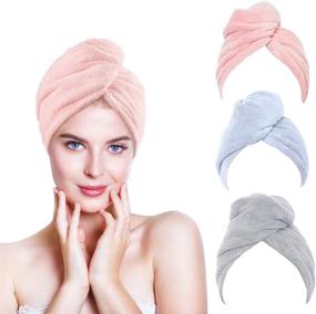 img 4 attached to Quick Dry Hair Towel Wrap, 3PCS 9.5X25 inch Microfiber Hair Towel Wrap, Rapid Drying Hair Towel (3 Colors)