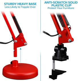 img 1 attached to 🔴 TORCHSTAR Metal Swing Arm Desk Lamp: Adjustable with Clamp, Architect Gooseneck Pixar Lamp for Bedroom, Study, Home Office – Red Finish, E26 & E27 Base, Replaceable Bulbs, Multi-Joint Design