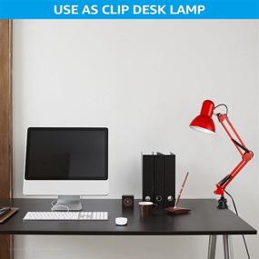 img 2 attached to 🔴 TORCHSTAR Metal Swing Arm Desk Lamp: Adjustable with Clamp, Architect Gooseneck Pixar Lamp for Bedroom, Study, Home Office – Red Finish, E26 & E27 Base, Replaceable Bulbs, Multi-Joint Design