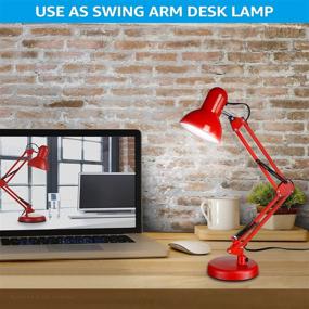 img 3 attached to 🔴 TORCHSTAR Metal Swing Arm Desk Lamp: Adjustable with Clamp, Architect Gooseneck Pixar Lamp for Bedroom, Study, Home Office – Red Finish, E26 & E27 Base, Replaceable Bulbs, Multi-Joint Design