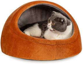 img 4 attached to 🐱 Creating Cozy Cat Beds for Indoor Cats - Cat House Tent Cave with Washable Cushioned Pillow and Summer Mat, Kitten Beds Cat Hut, Orange, 16.9X16.3X12.7 inches