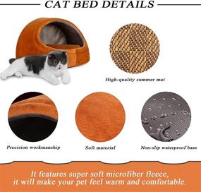 img 2 attached to 🐱 Creating Cozy Cat Beds for Indoor Cats - Cat House Tent Cave with Washable Cushioned Pillow and Summer Mat, Kitten Beds Cat Hut, Orange, 16.9X16.3X12.7 inches