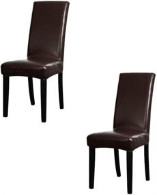 img 4 attached to Hooshing Dining Chair Covers Waterproof and Stretchable, Set of 2 Brown PU Leather Chair Protectors for Dining Room