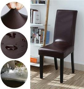 img 2 attached to Hooshing Dining Chair Covers Waterproof and Stretchable, Set of 2 Brown PU Leather Chair Protectors for Dining Room