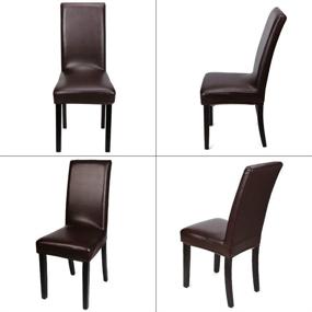 img 3 attached to Hooshing Dining Chair Covers Waterproof and Stretchable, Set of 2 Brown PU Leather Chair Protectors for Dining Room